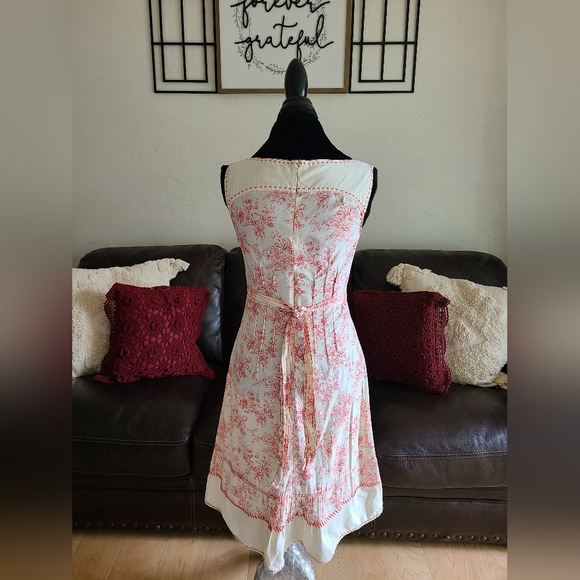 Peruvian Connection Floral Print Shabby Chic Red & Cream Midi Dress Size 2‎ - Picture 6 of 14